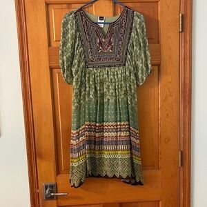 Bila Green and Purple Boho Midi Dress